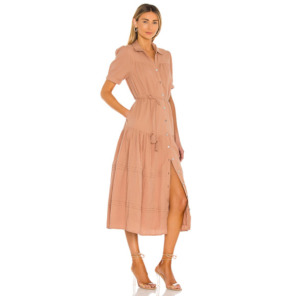Cleobella Maxi Dress Small Tan Button-Up Short Sleeve Shirtdress Revolve - Picture 6 of 15